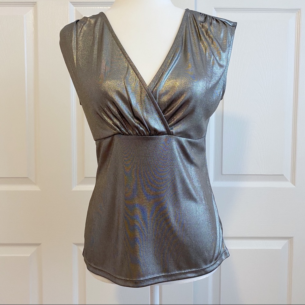 Ann Taylor Metallic Silver V-neck Blouse Tank Top